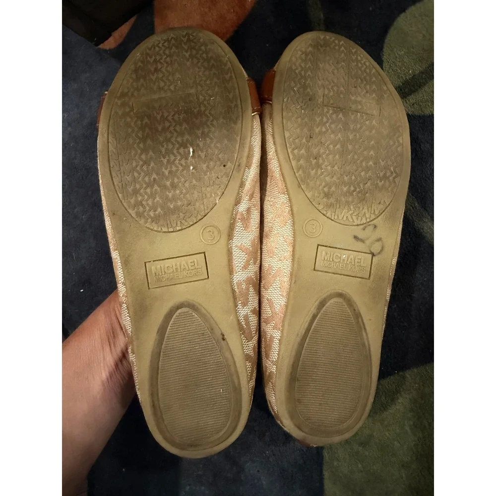 Michael Kors Kids Girls Beige Brown Logo Monogram Ballet Flats Size 3 Slip On